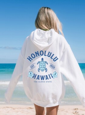 Printed hooded long sleeved casual top印花连帽长袖休闲上衣女