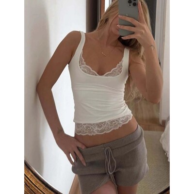 欧美风纯色挂脖吊带背心女