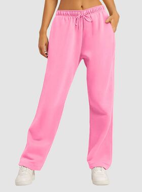 Solid color loose plush long sanitary pants 纯色宽松加绒卫裤
