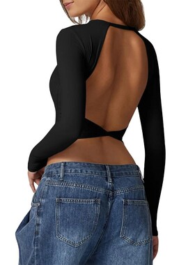 Top Shirt    Chain Backless Crop Tee  Tie Backless Crop Tee