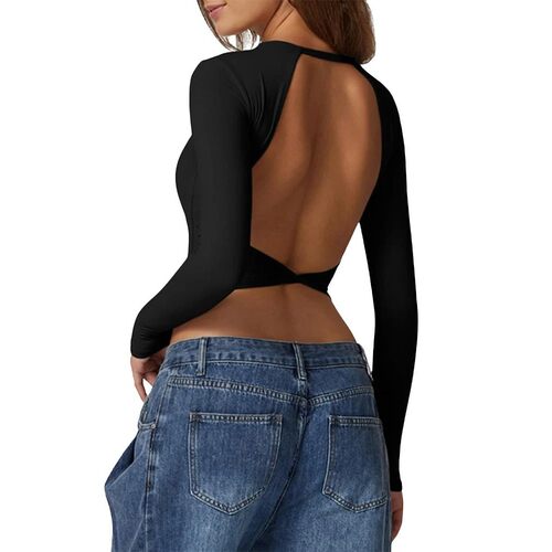 Top Shirt    Chain Backless Crop Tee  Tie Backless Crop Tee