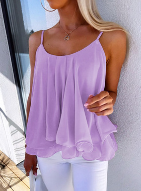 Solidcolor sleeveless loose camisole top纯色无袖宽松吊带上衣