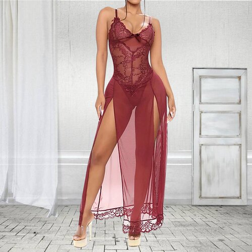 Sexy gauze skirt, thin mesh hollow yarn pajamas nightdress