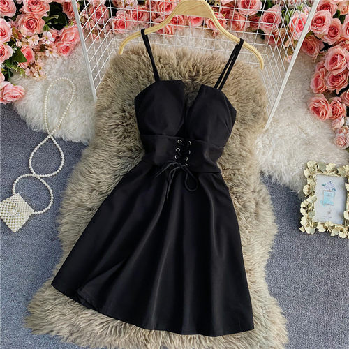 Spaghetti Strap Mini Dresses Female Solid Color Club Wear