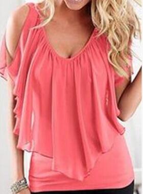 Bat Sleeve Panel Solid Short Sleeve Top   蝙蝠袖纯色短袖上衣