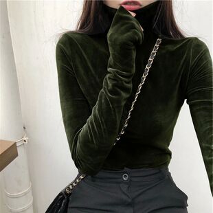 neck high long sleeved 上衣女 Solid top纯色高领休闲长袖 color