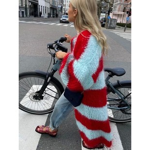 striped long Contrast casual 外套 jacket 女士撞色条纹休闲长款