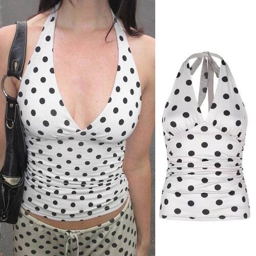 挂脖露背V领紧身免烫背心女