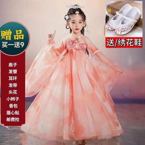 汉服女童古风超仙2025儿童襦裙新款唐装 刺绣春夏季古装连衣裙