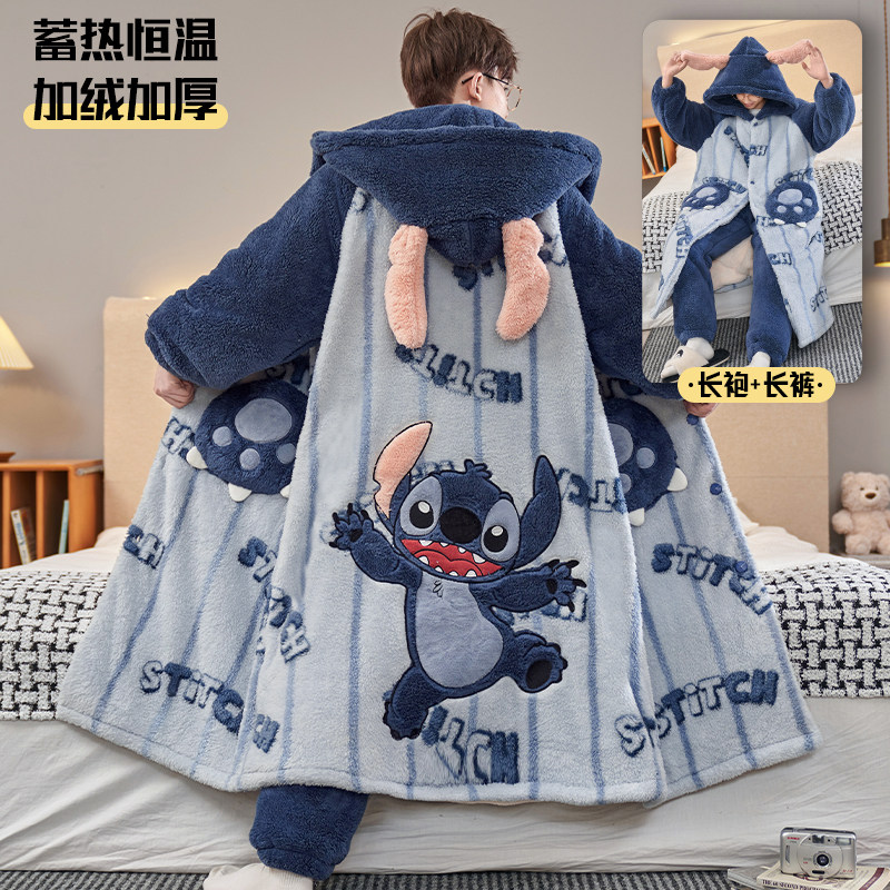 2026新款加绒加厚男款套装秋冬季法兰绒大码200斤珊瑚绒睡衣睡袍