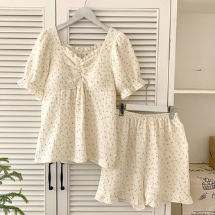 小香风短袖睡衣女士夏天纯棉麻纱布透气2026新款家居服网红带胸垫