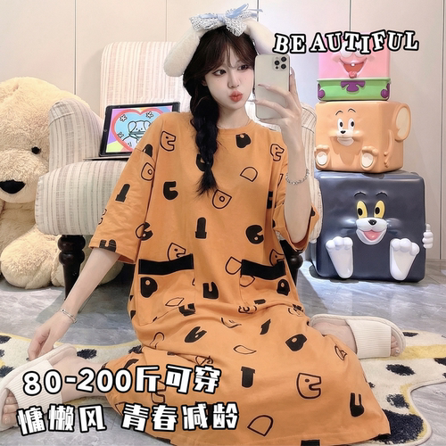 夏天短袖睡裙女胖mm可外穿连衣裙