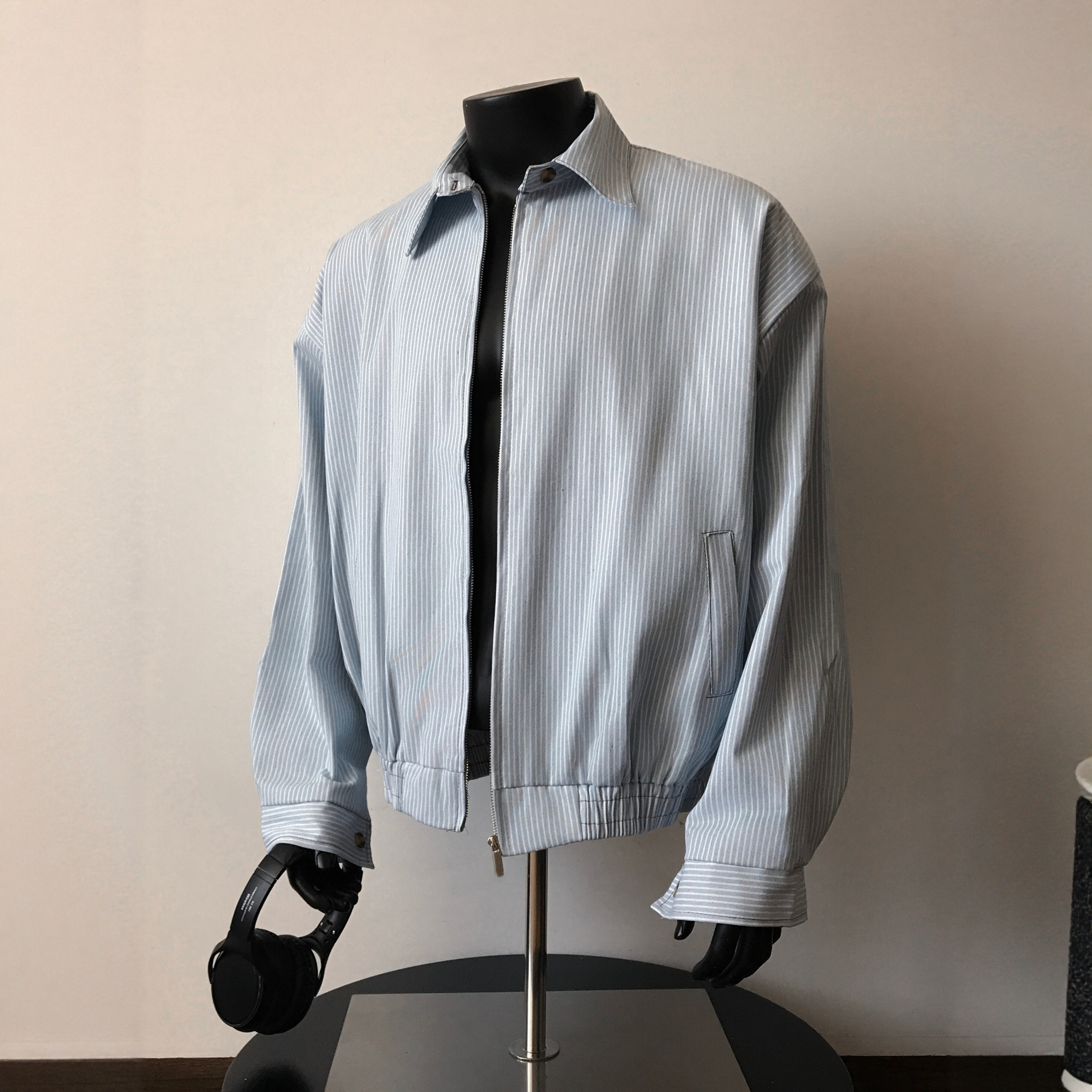 复古蓝色条纹衬衫外套男款2025年秋季高级感休闲夹克翻领春秋上衣