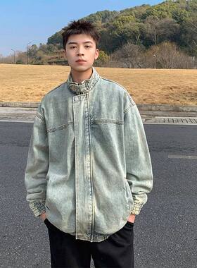 春秋水洗立领牛仔外套男休闲潮牌