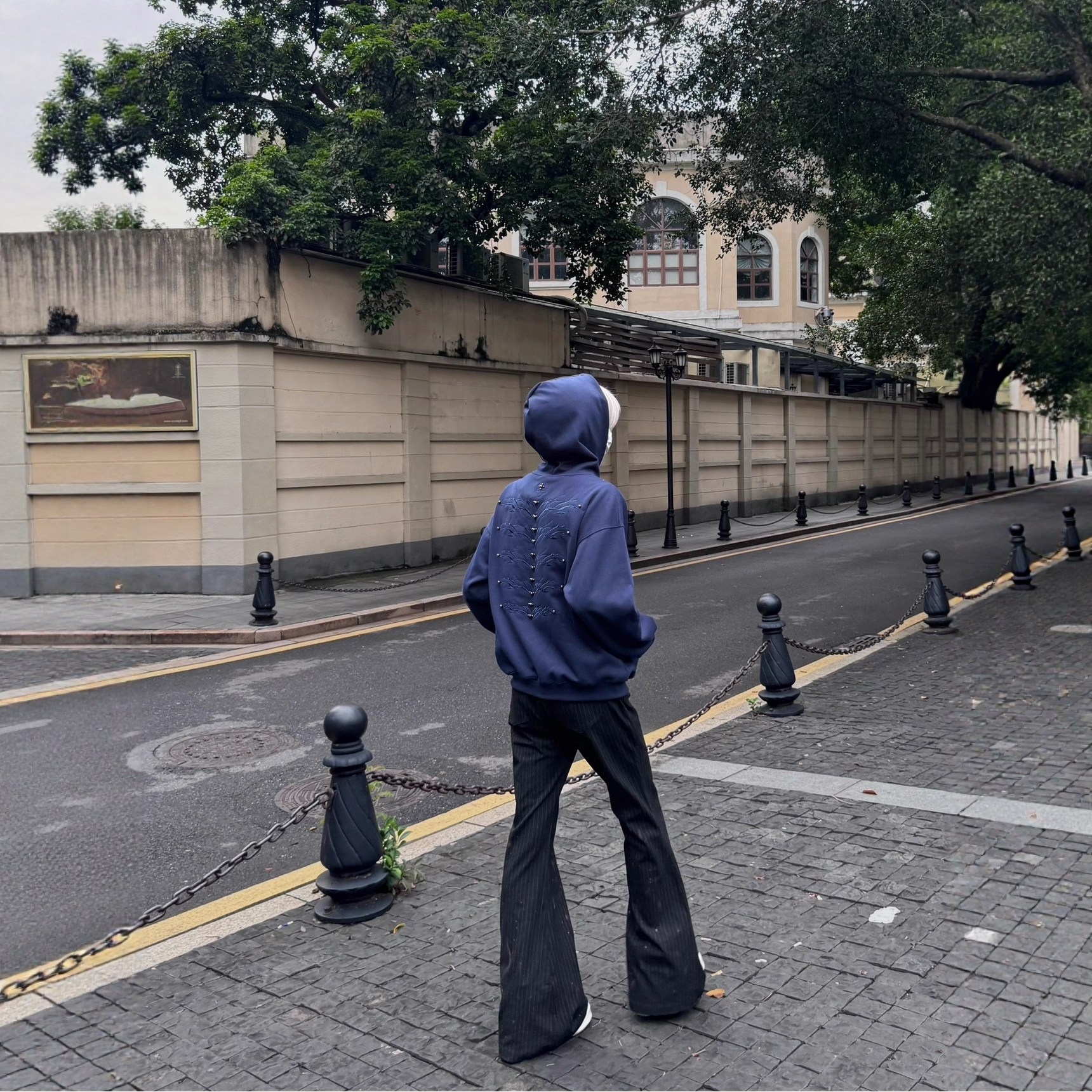 美式复古高级感重工钉珠刺绣连帽卫衣男春秋季休闲宽松帽衫上衣潮