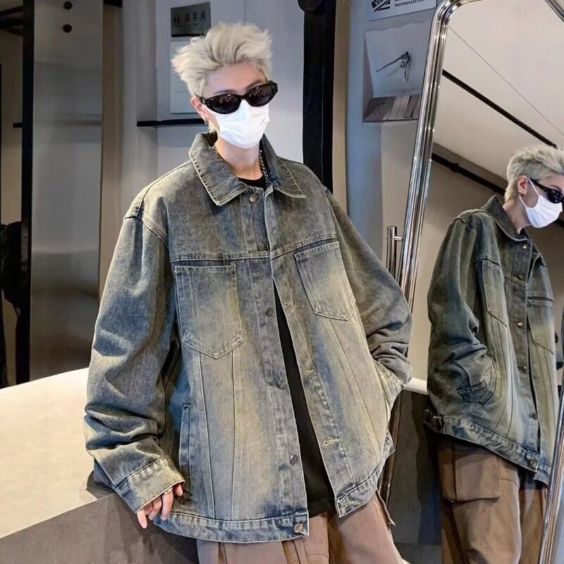 美式复古工装牛仔外套男高级感