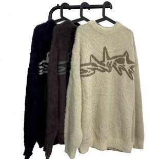 秋冬款国潮美式毛茸茸针织衫男高街ins潮慵懒风针织毛衣情侣外套