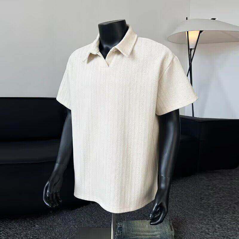 短袖Polo衫男士夏季美式重磅麦穗纹休闲上衣潮牌宽松翻领半袖体恤