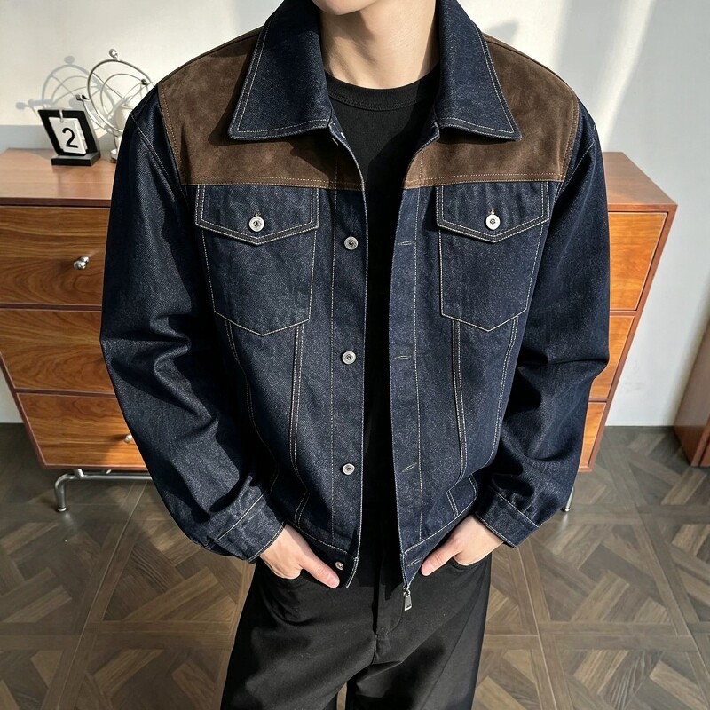 美式复古牛仔外套男秋季巴恩风