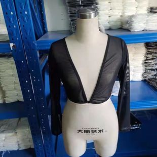 披肩网纱防晒衫 新款 露脐V领透视开衫 打底内搭上衣短款 v领 网纱长袖