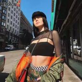 长袖 TINKOFF网纱短款 透明罩衫 T恤防晒衣欧美街头风跳舞蹦迪小T恤