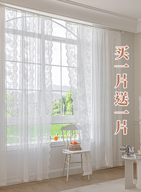 免打孔魔术贴窗帘窗纱帘法式白色蕾丝客厅阳台飘窗门帘隔断穿杆帘
