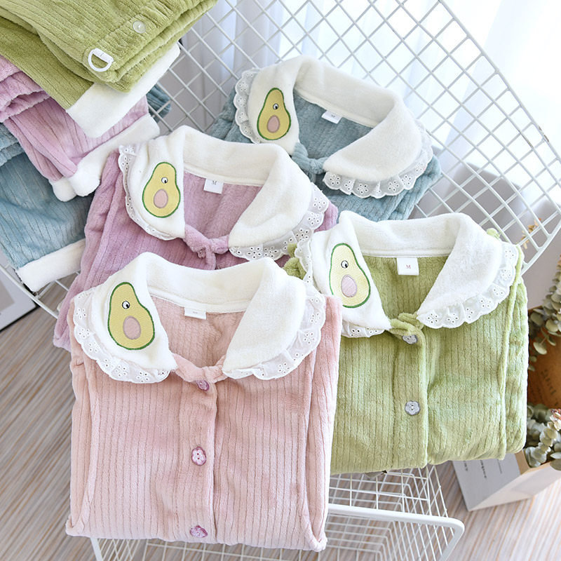 月子服秋冬产后法兰绒喂奶衣侧开式孕妇哺乳衣珊瑚绒产妇睡衣套装