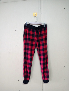 欧美居家舒适格子绒面松紧腰双口袋女生睡裤 女装 A41 秋季 外贸新品