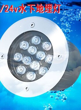 LED水下灯地埋灯3W6W9W12W18W24W泳池灯户外花园水池灯七彩12V24V