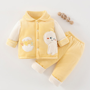 婴儿棉袄棉裤 分体夹棉加绒保暖棉衣冬装 秋冬棉服 2岁宝宝套装