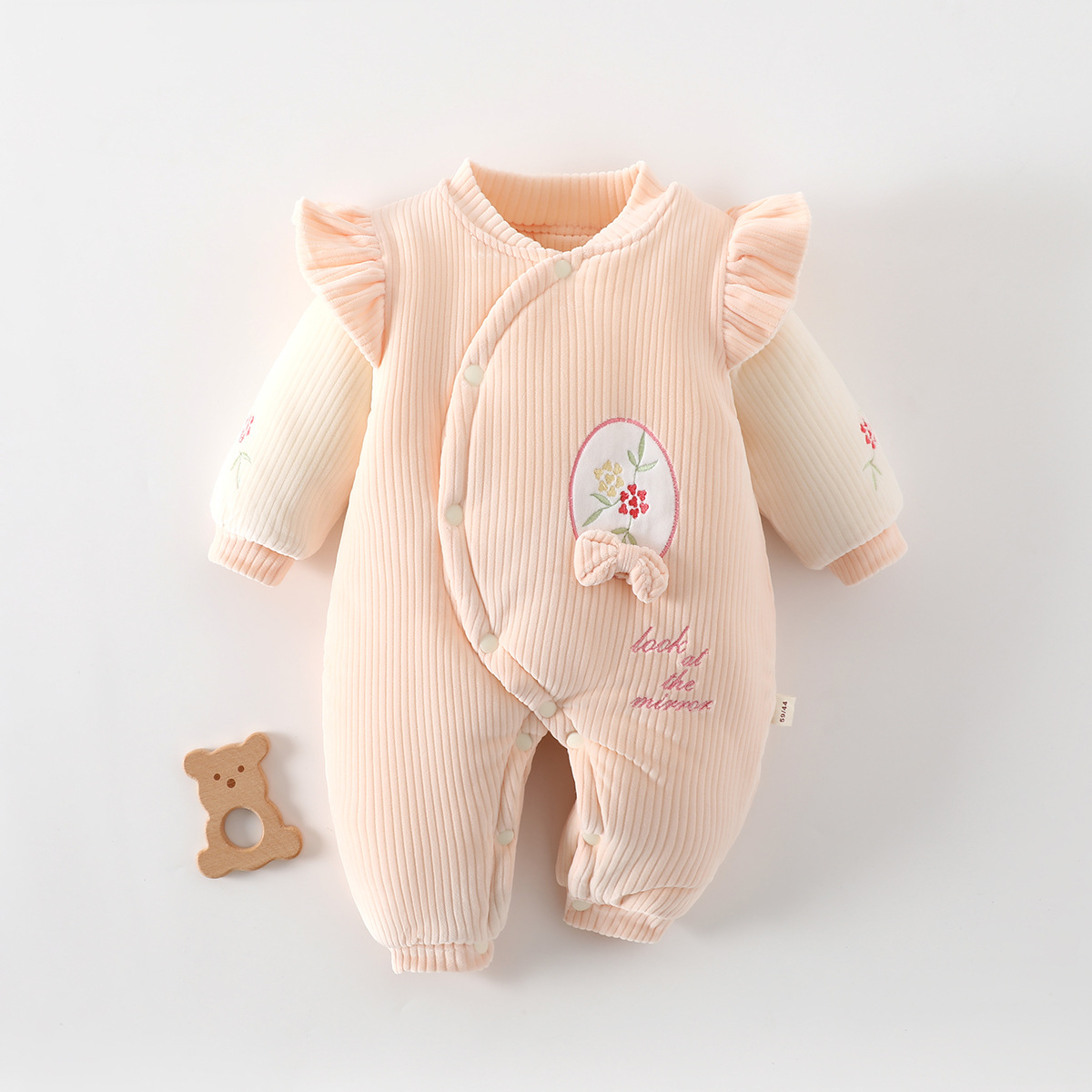 0-6月新生儿秋冬300g夹棉连体衣加厚男女宝宝初生满月外穿棉服