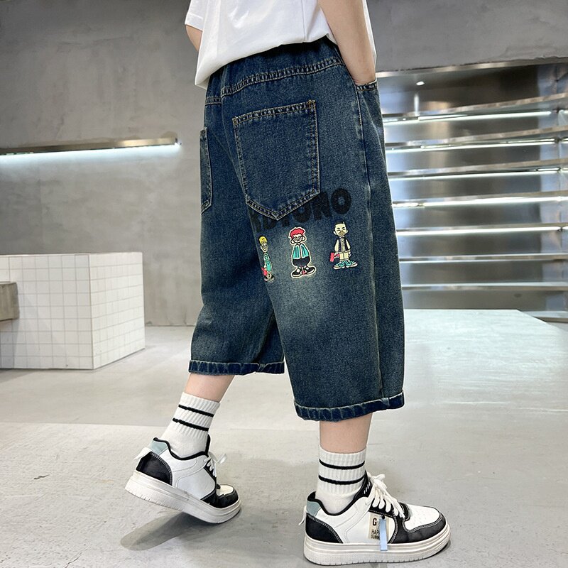 3-15岁男童夏季短裤中大童百搭洋气薄款软牛仔中裤儿童宽松七分裤