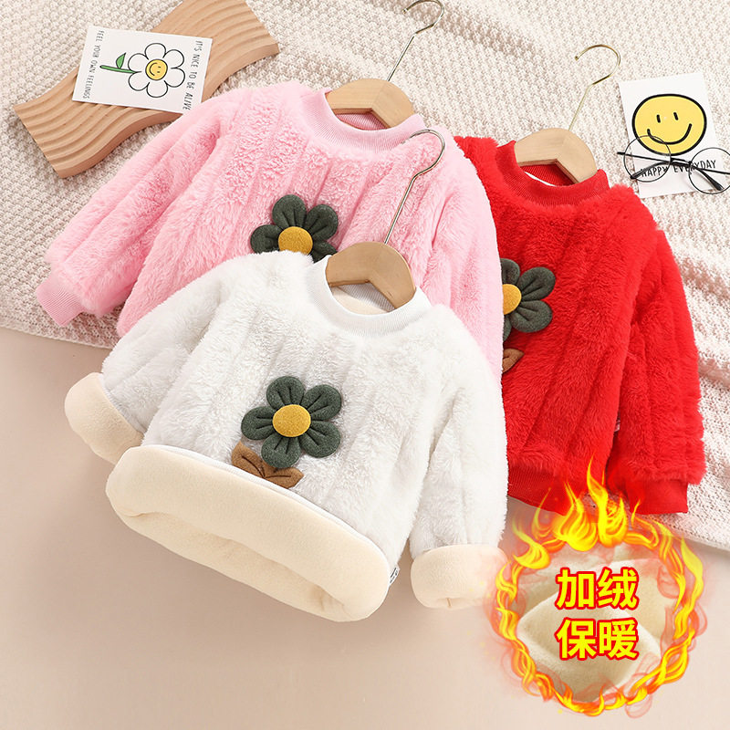 0-6岁女童冬装棉袄加绒加厚棉衣内胆夹棉保暖套头卫衣外穿上衣