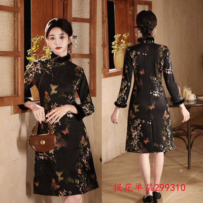 提花A版短款旗袍2025冬新款时尚
