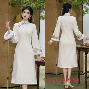 时尚改良新中式年轻少女款A版旗袍 2025冬季新款雪尼尔加绒旗袍裙