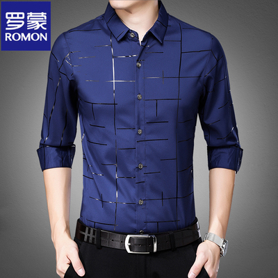 罗蒙男士衬衫长袖春秋季商务休闲