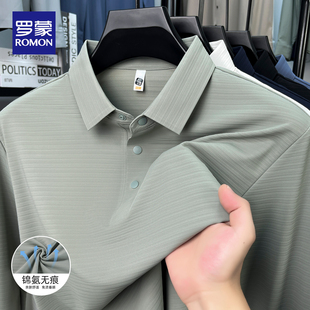 polo衫 秋季 罗蒙翻领纯色长袖 男士 宽松免烫休闲无痕条纹t恤 新款 款