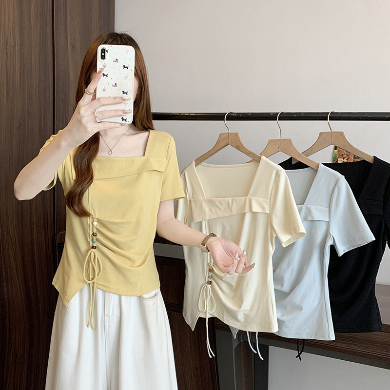 夏季休闲方领短袖辣妈外出哺乳T恤大码纯棉遮肉显瘦产后喂奶上衣