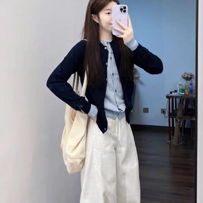 韩系撞色拼接假两件辣妈外出哺乳针织衫上衣秋冬产后喂奶毛衣开衫