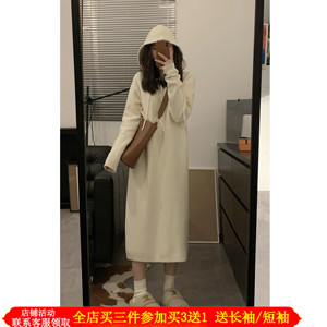 连帽针织辣妈外出哺乳连衣裙秋冬配大衣打底衫加厚产后喂奶毛衣裙