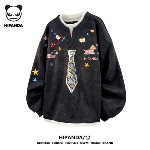 HiPanda涂鸦假两件卫衣女春秋