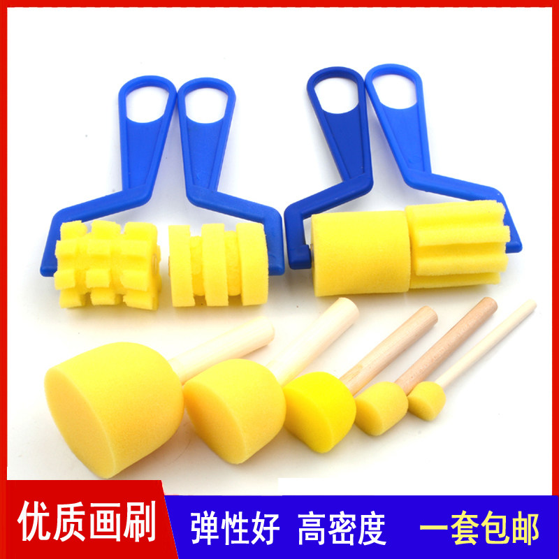 海绵画刷滚筒刷圆形海绵印章拓印颜料diy绘画刷子画幼儿园涂鸦刷