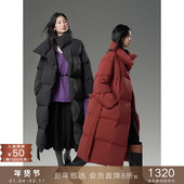 充绒90鸭绒立领中长款 popchrio 加厚260 羽绒服新年红黑色外套女