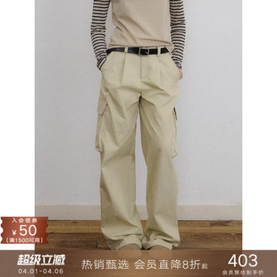 裤 popchrio 做旧褪色感美式 复古贴袋工装 子女秋 纯棉休闲直筒长裤