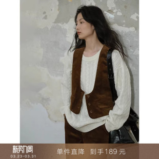复古U领灯芯绒西服马甲配衬衫 法式 小个子叠穿背心女 到手189元