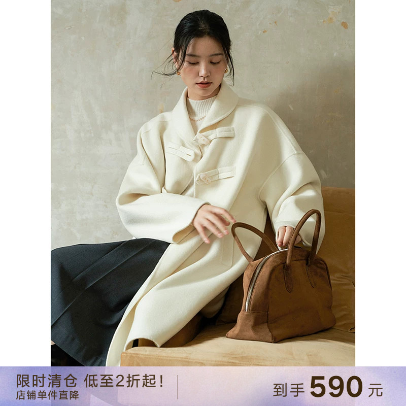 【到手590元】中式设计感斗篷双面羊毛呢子大衣中长款毛呢外套