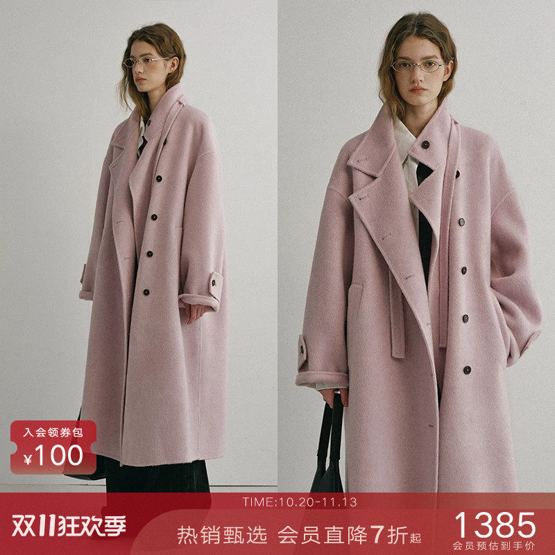 【明星同款】popchrio立领含驼绒双面呢羊毛大衣中长款毛呢外套女