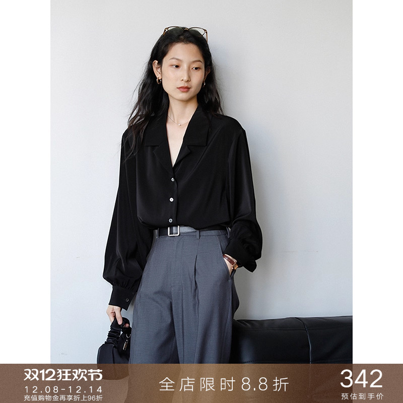 popchrio古巴领复古缎面衬衫