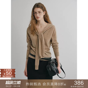 popchrio 修身 显瘦长袖 上衣女 学院风设计感刺绣假两件羊毛针织衫