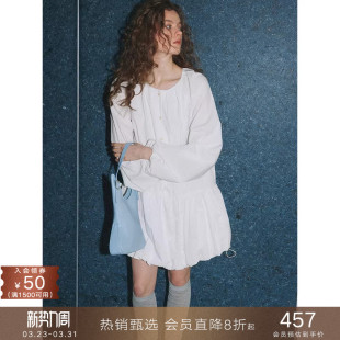 花苞衬衫 泡泡灯笼长袖 连衣裙蕾丝花边A字长裙子女 法式 popchrio